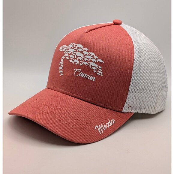 BananaBay Cancun Mexico Sea Turtles Hat Cap Snapback White Coral Mesh Trucker - Picture 1 of 5